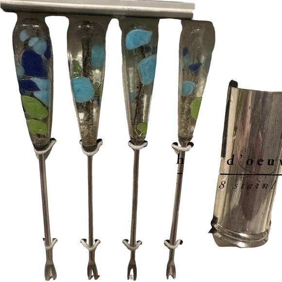 Pier 1 Imports Silver Stainless Art Glass Hors D'Oeuvre Picks Appetizer NWT - Picture 2 of 4